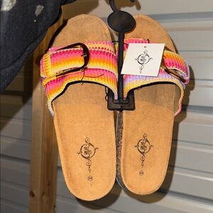Colorful Striped Sandals with Buckle